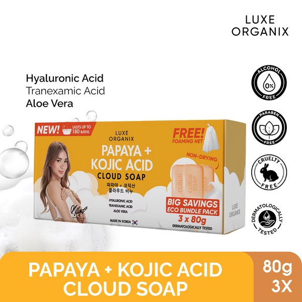 [Luxe Organix PH] Cloud Soap 3x 80g (Niacinamide + Retinol, Niacinamide + Alpha Arbutin and Papaya + Kojic Acid Cloud )