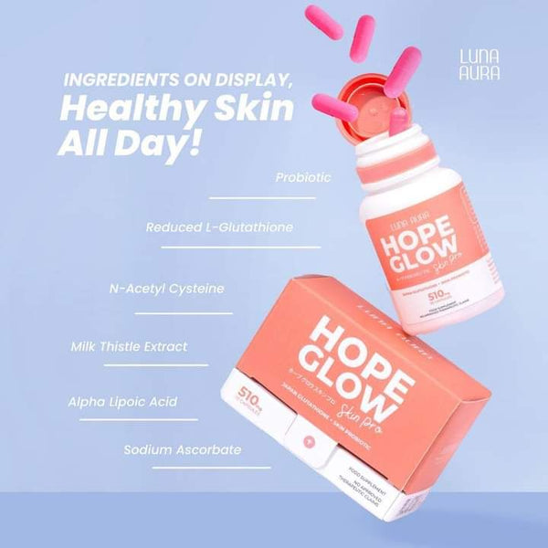 [Luna Aura] Duo Hope Glow Skin Pro + Hope Glow Crystal Peach Juice Glutathione Drink - Venice and Vica Beauty
