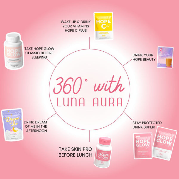 [Luna Aura] Duo Hope Glow Skin Pro + Hope Glow Crystal Peach Juice Glutathione Drink - Venice and Vica Beauty