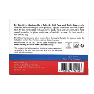 [Dr. Sensitive ] Niacinamide + Salicylic Acid Face and Body Bar Soap 120g